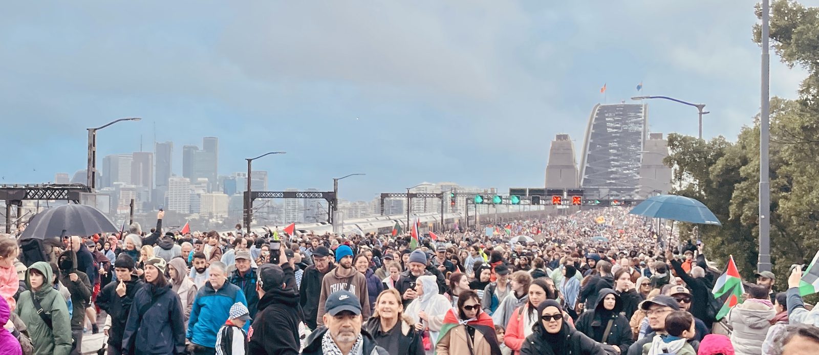 Jewish Voices members marching in the March for Humanity across the Sydney Harbour Bridge, August 2025